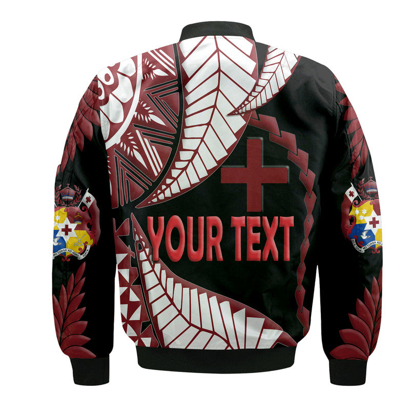 (Custom Personalised) Tonga Emancipation Day Bomber Jacket Kupesi Pattern No.1 Black LT9 - Polynesian Pride