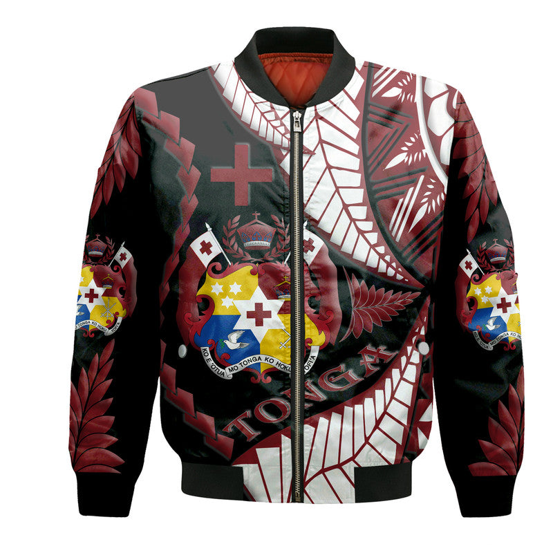 Tonga Emancipation Day Bomber Jacket Kupesi Pattern No.1 Black LT9 Unisex - Polynesian Pride