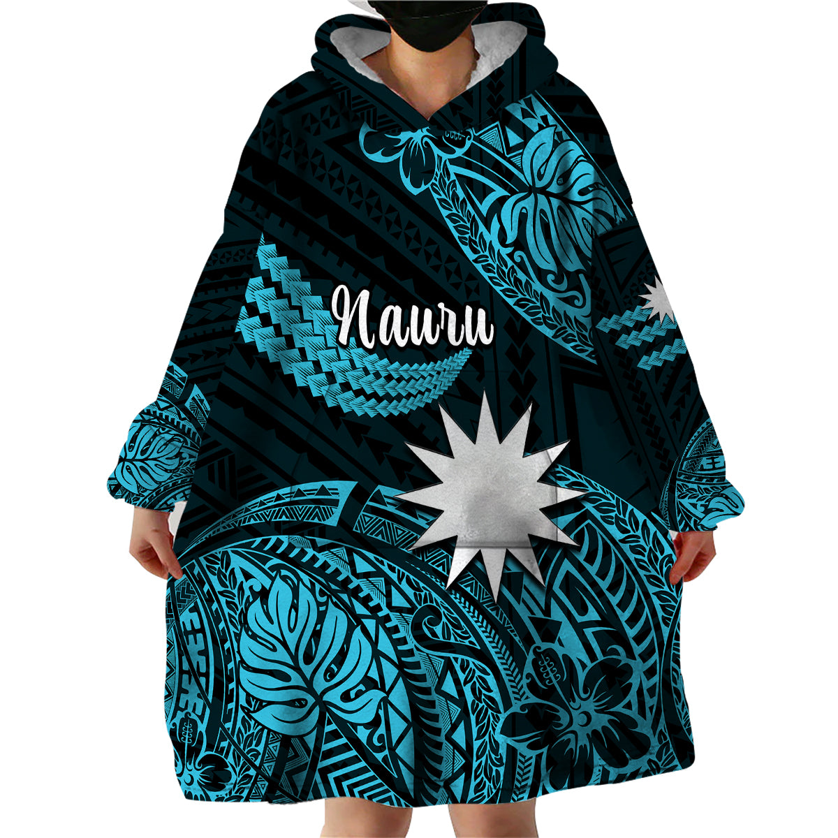 (Custom Personalised) Nauru Polynesian Hibiscus Naoero Turquoise Wearable Blanket Hoodie LT14 - Polynesian Pride