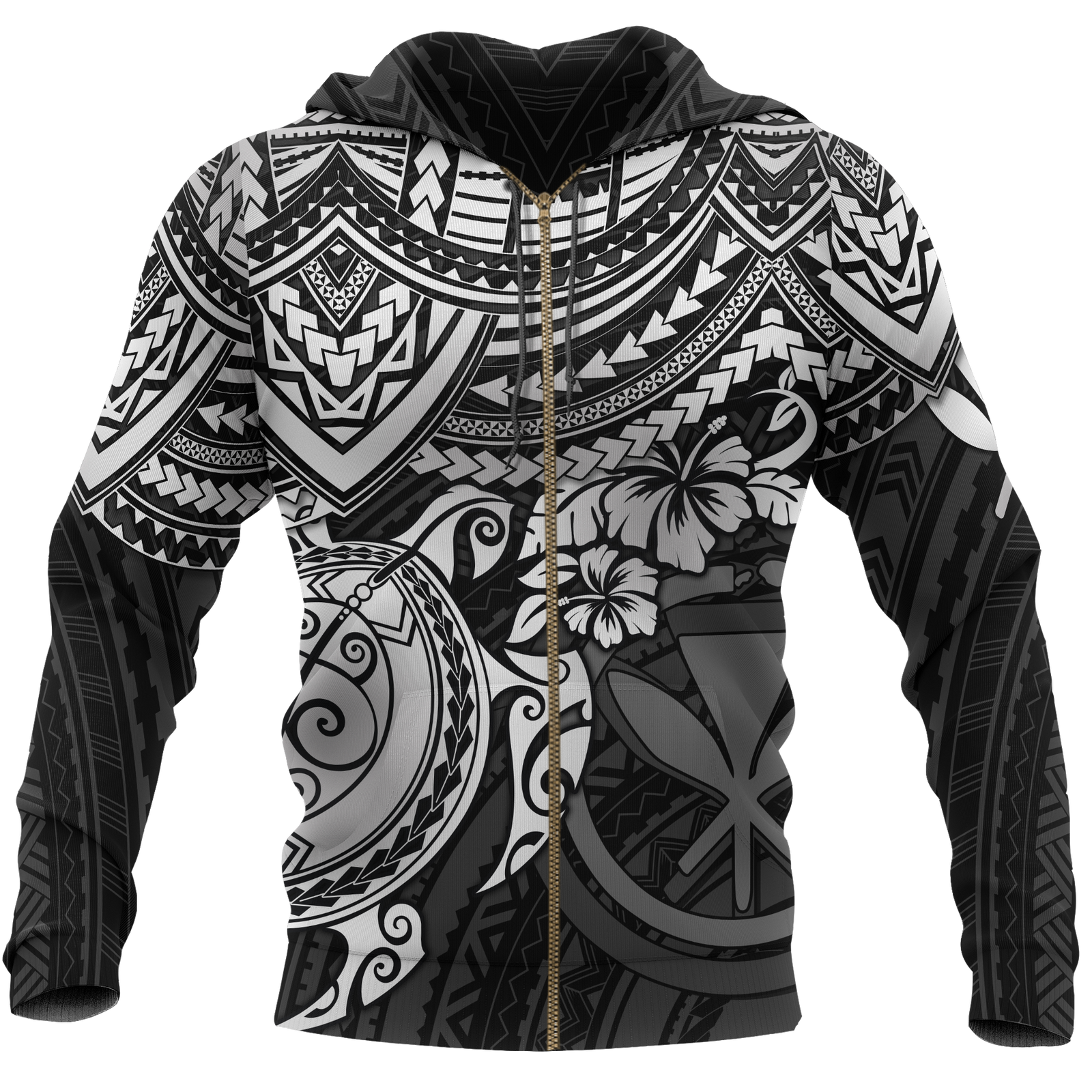 Polynesian Hawaii Hoodie (Zip up) White Turtle Unisex WHITE - Polynesian Pride
