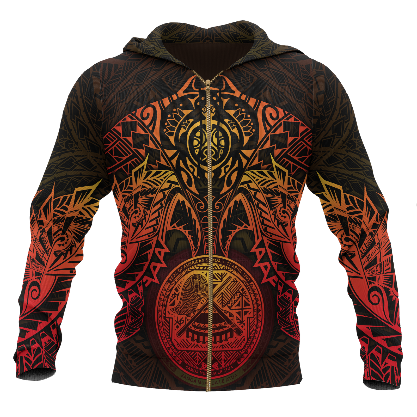 American Samoa Polynesian Zip up Hoodie Red Turtle Manta Ray Unisex RED - Polynesian Pride