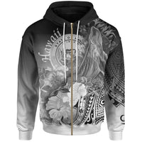 Polynesian Hawaii Zip up Hoodie Humpback Whale with Tropical Flowers (White) Unisex White - Polynesian Pride