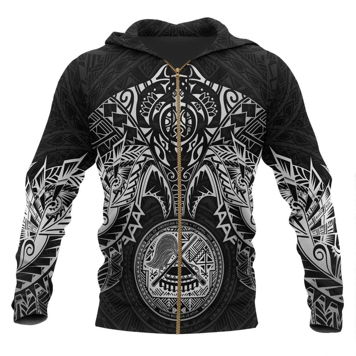 American Samoa Polynesian Zip up Hoodie White Turtle Manta Ray Unisex WHITE - Polynesian Pride