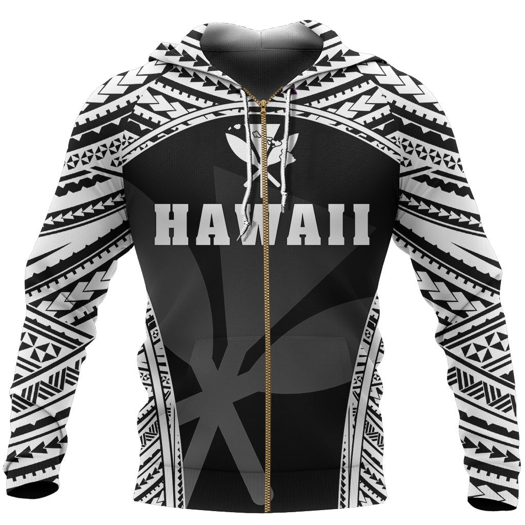 Kanaka Polynesian Zipper Hoodie Sport Style Unisex White - Polynesian Pride