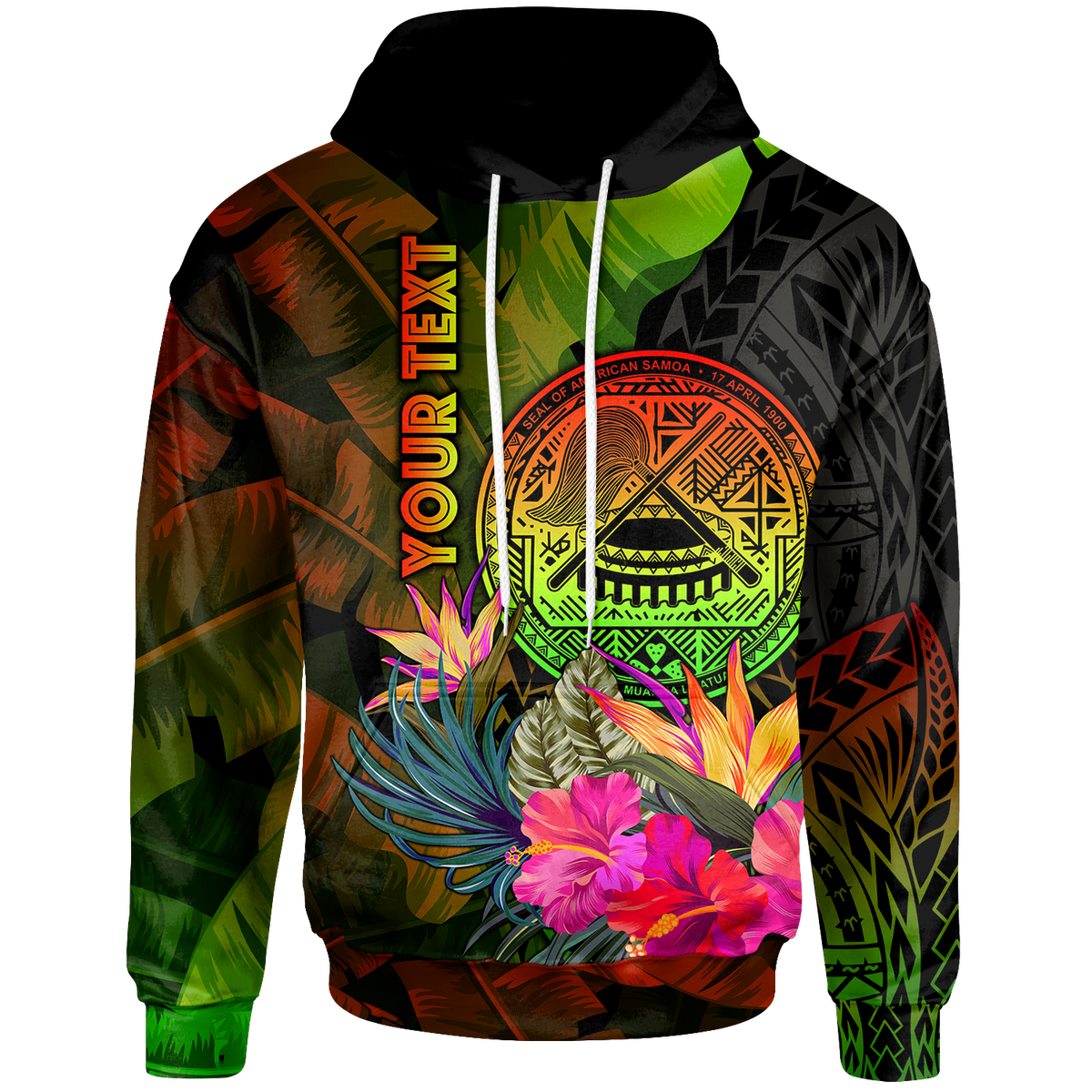 American Samoa Polynesian Custom Hoodie Hibiscus and Banana Leaves Unisex Reggae - Polynesian Pride