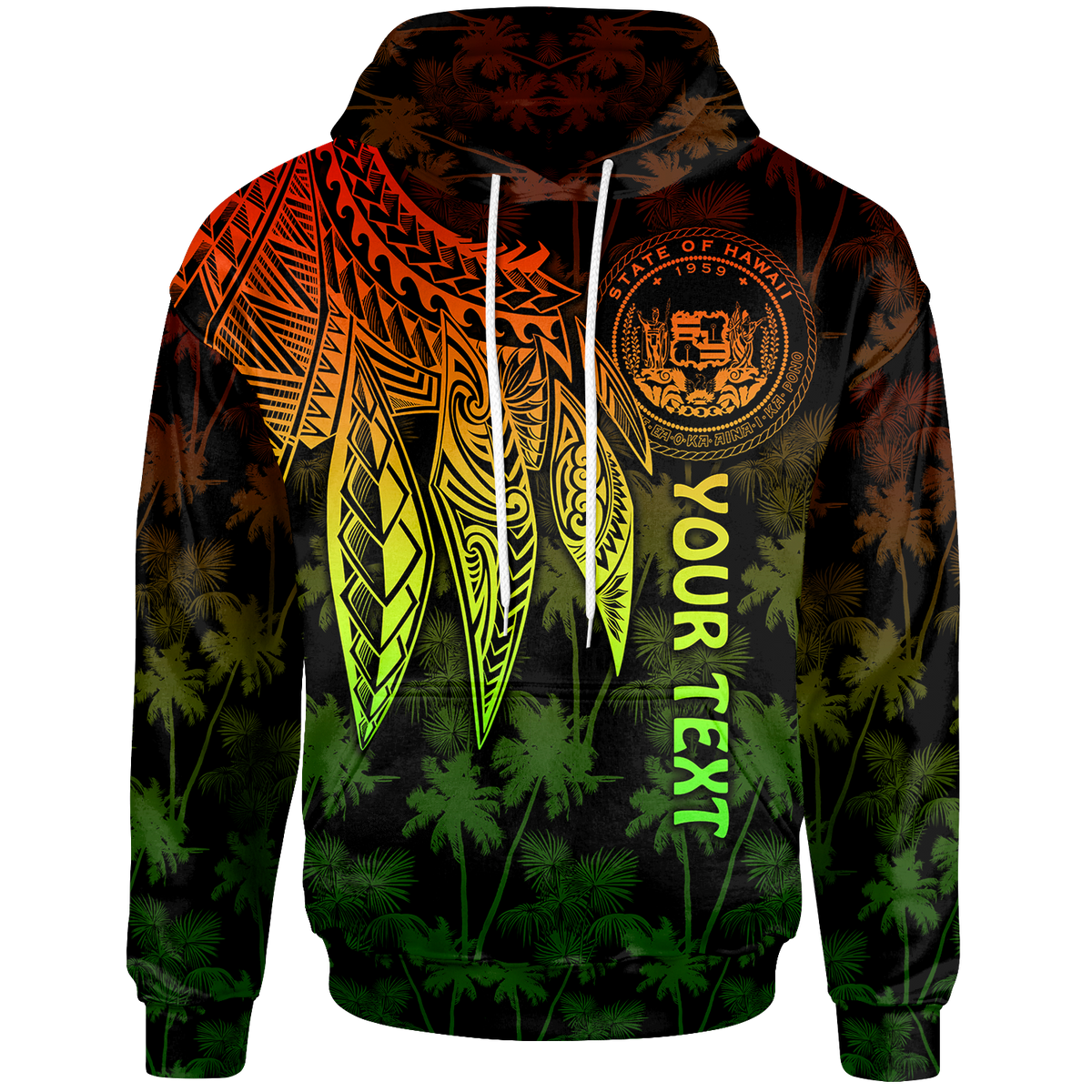 Polynesian Hawaii Custom Hoodie Polynesian Wings (Reggae) Unisex Reggae - Polynesian Pride
