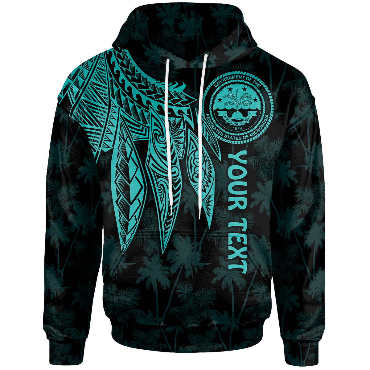 Federated States of Micronesia Custom Hoodie Polynesian Wings (Turquoise) Unisex Turquoise - Polynesian Pride