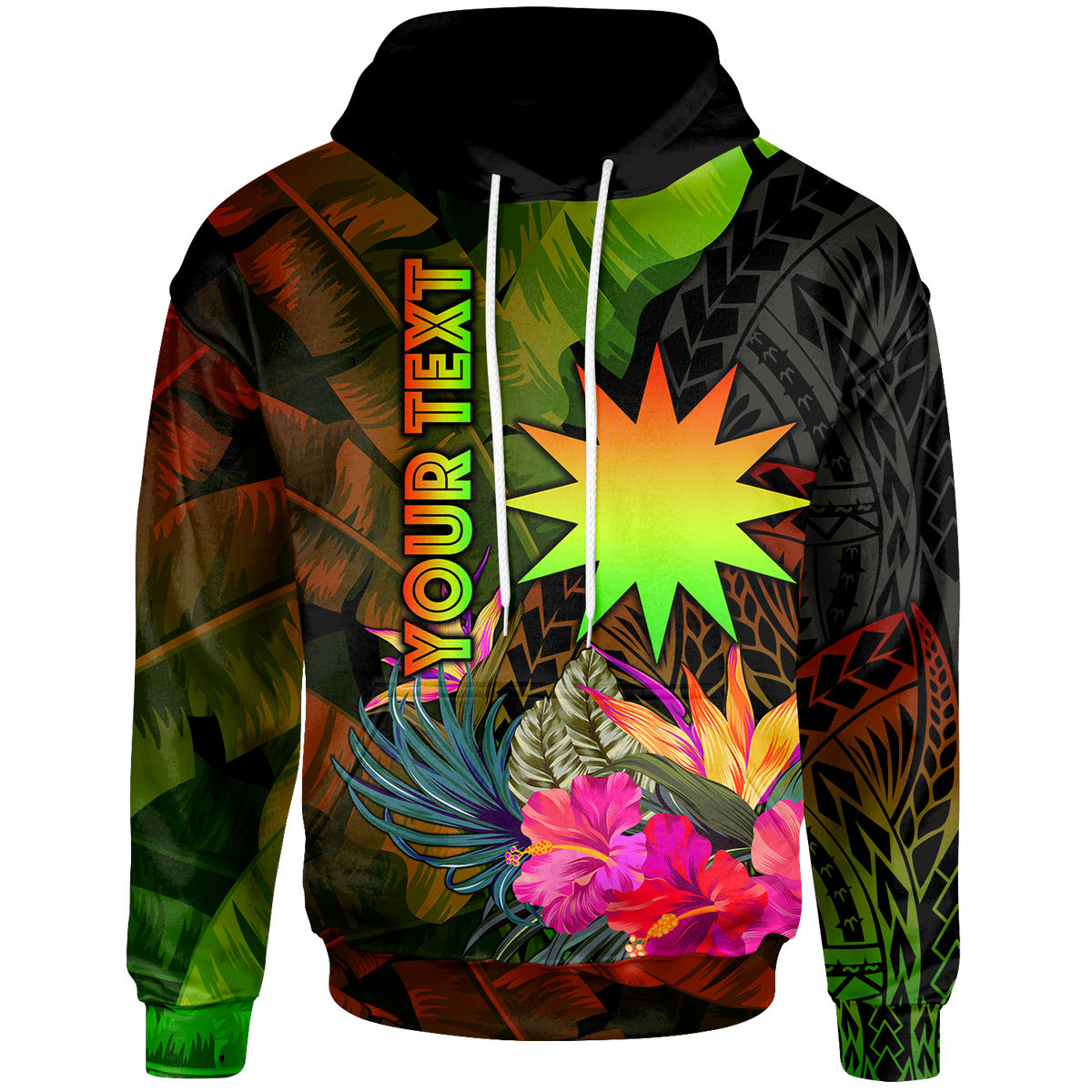 Nauru Polynesian Custom Hoodie Hibiscus and Banana Leaves Unisex Reggae - Polynesian Pride