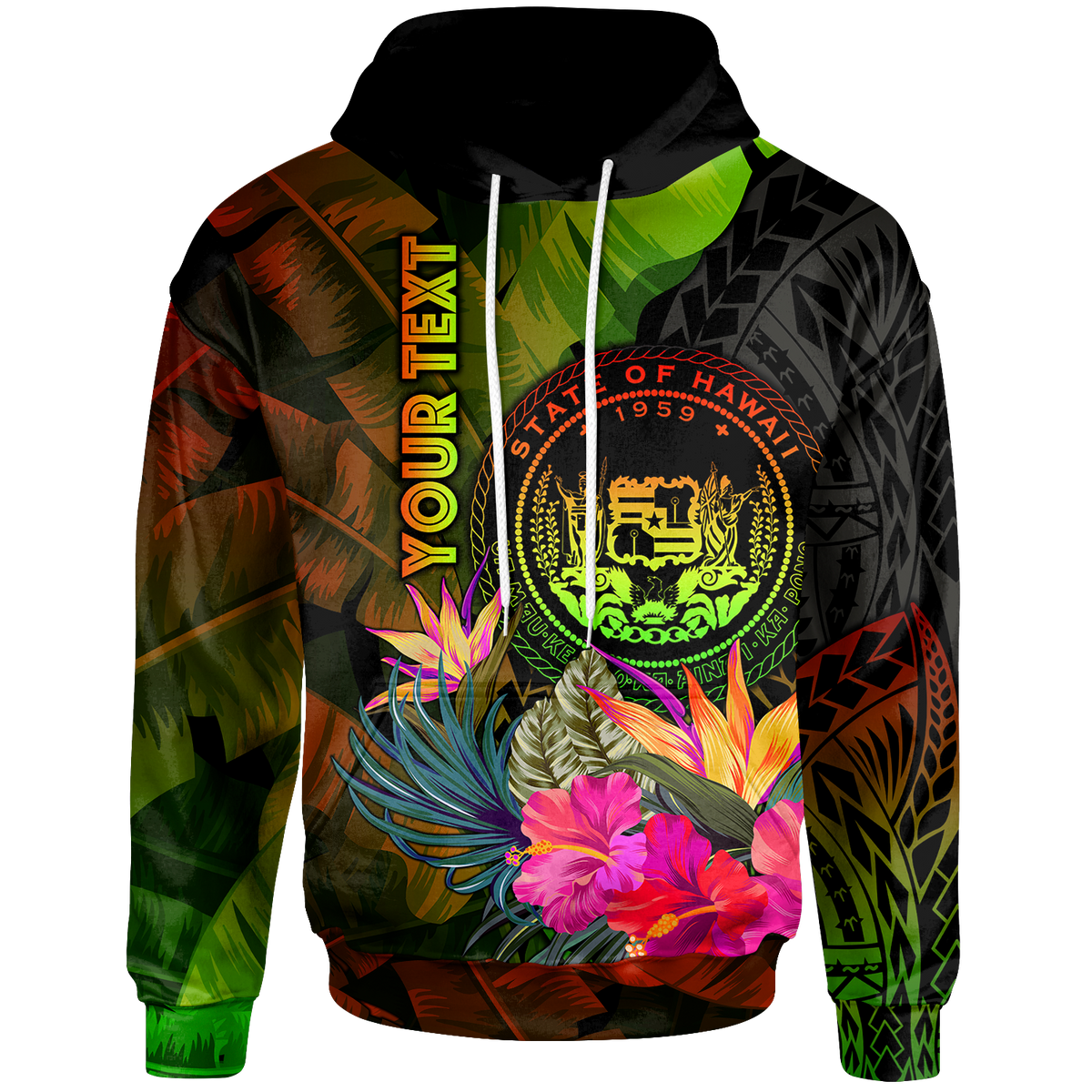 Polynesian Hawaii Polynesian Custom Hoodie Hibiscus and Banana Leaves Unisex Reggae - Polynesian Pride