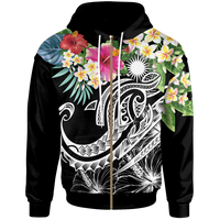Marshall Islands Polynesian Zip up Hoodie Summer Plumeria (Black) Unisex Black - Polynesian Pride
