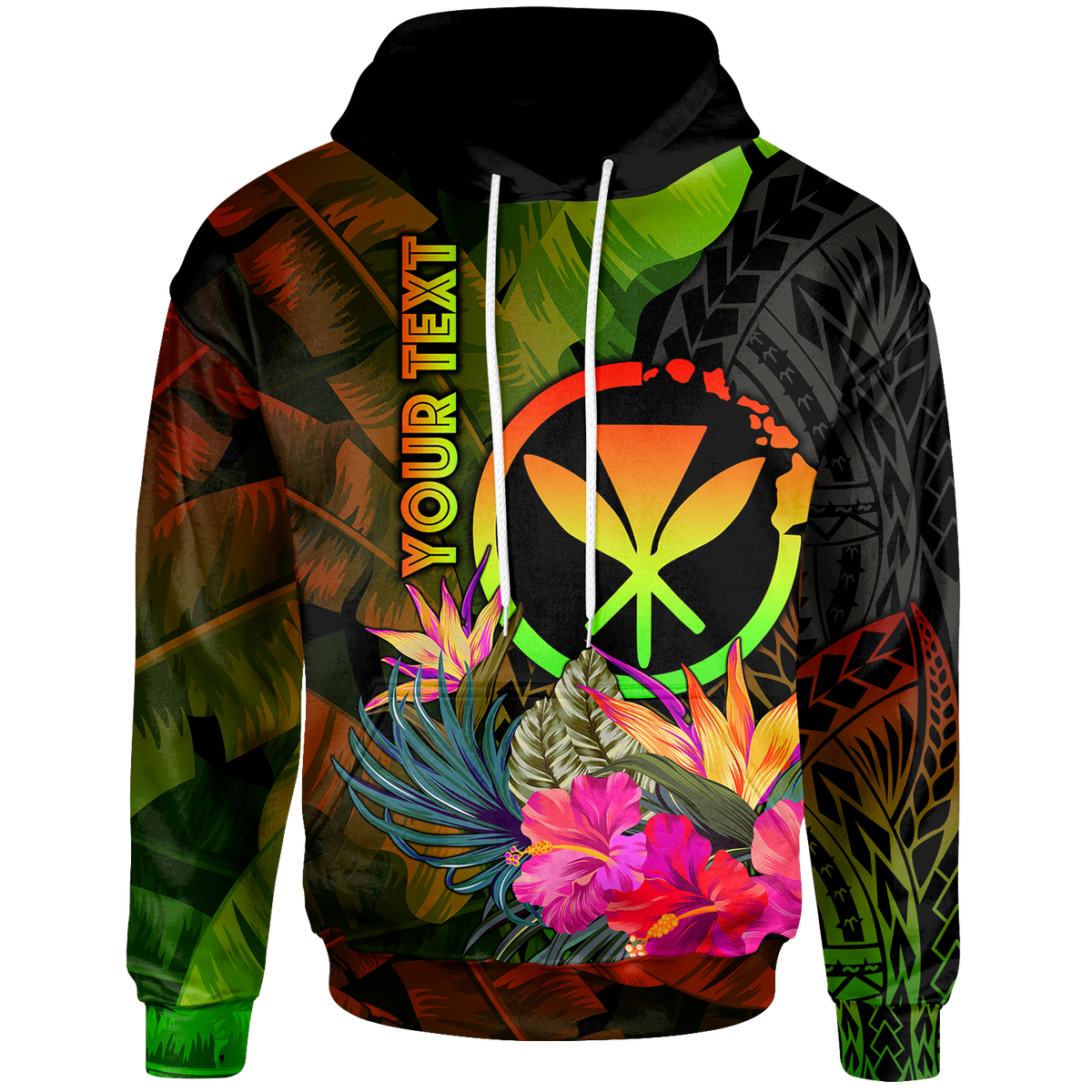 Polynesian Hawaii Kanaka Maoli Polynesian Custom Hoodie Hibiscus and Banana Leaves Unisex Reggae - Polynesian Pride