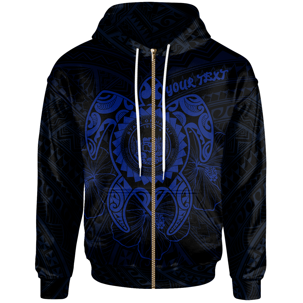 Hawaii Polynesian Custom Zip up Hoodie Vintage Polynesian Turtle (Blue) Unisex Blue - Polynesian Pride