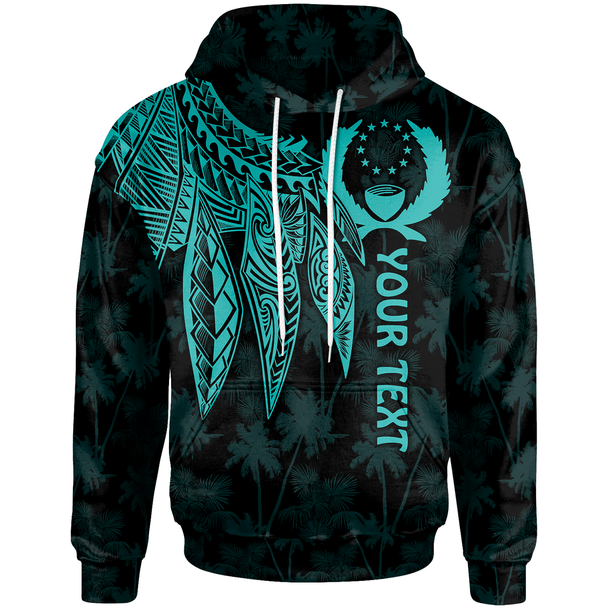 Pohnpei Custom Hoodie Polynesian Wings (Turquoise) Unisex Turquoise - Polynesian Pride