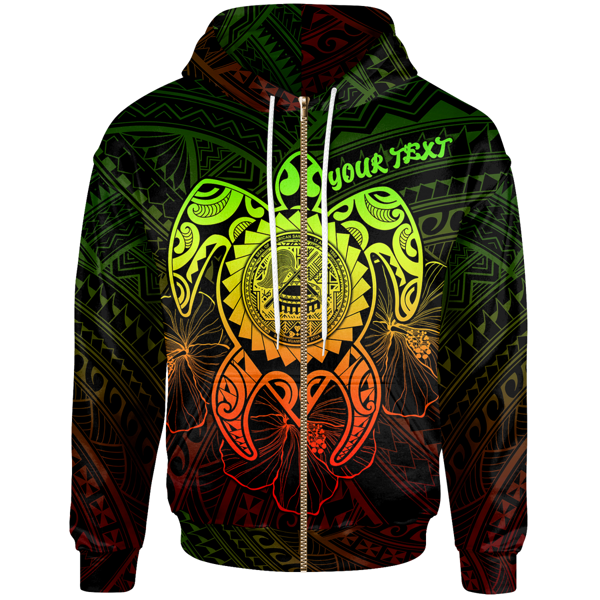 American Samoa Polynesian Custom Zip up Hoodie Vintage Polynesian Turtle (Reggae) Unisex Reggae - Polynesian Pride