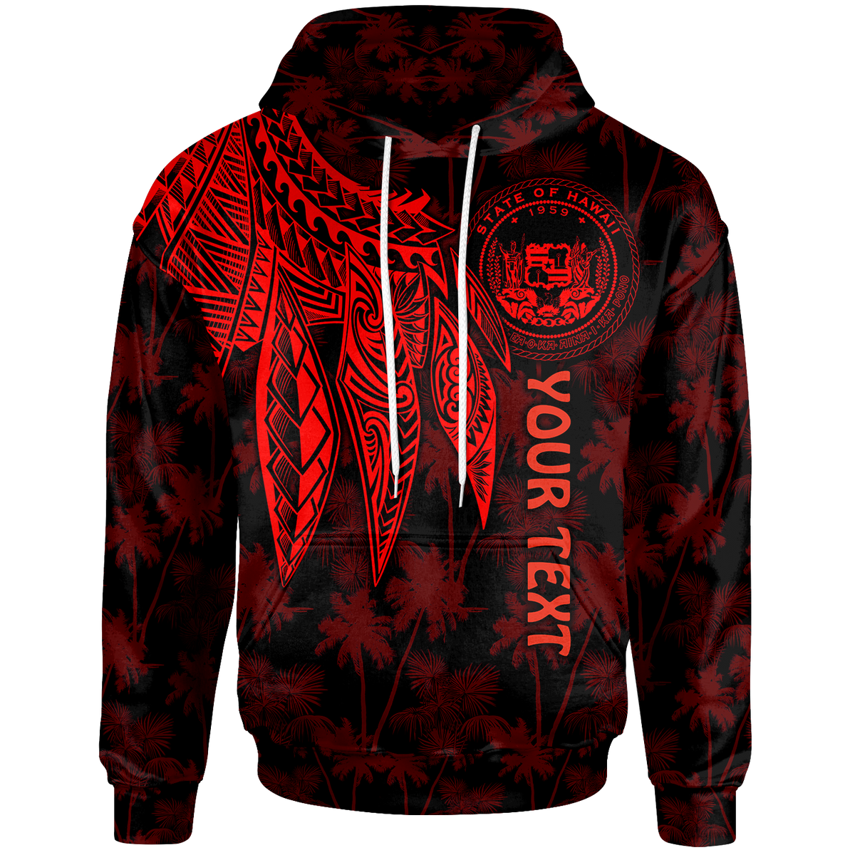 Polynesian Hawaii Custom Hoodie Polynesian Wings (Red) Unisex Red - Polynesian Pride