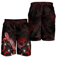 American Samoa Polynesian Men's Shorts - Turtle With Blooming Hibiscus Red - Polynesian Pride