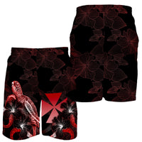 Wallis and Futuna Polynesian Men's Shorts - Turtle With Blooming Hibiscus Red - Polynesian Pride