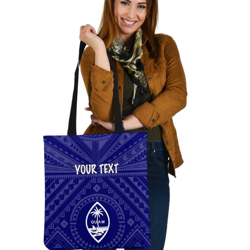 Guam Personalised Tote Bags - Guam Seal With Polynesian Tattoo Style (Blue) Tote Bag One Size Blue - Polynesian Pride