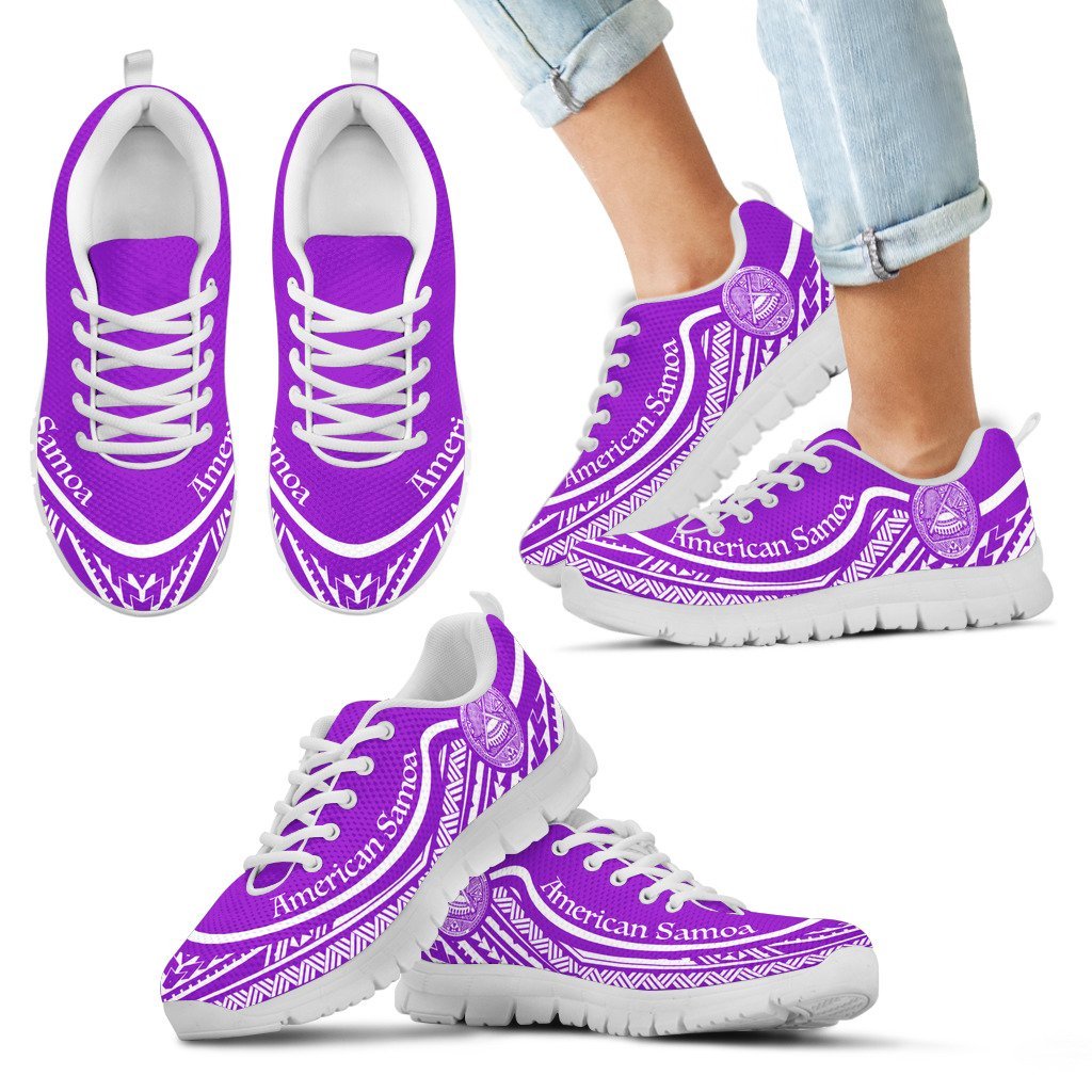 American Samoa Wave Sneakers White Purple Color Kid's Sneakers - White - American Samoa White - Polynesian Pride
