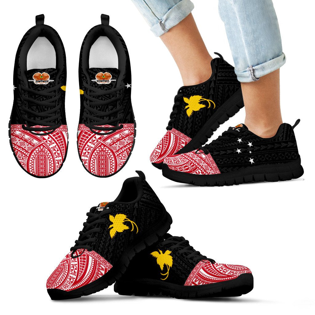Papua New Guinea Sneakers - Papua New Guinea Flag Polynesian Tattoo - Polynesian Pride