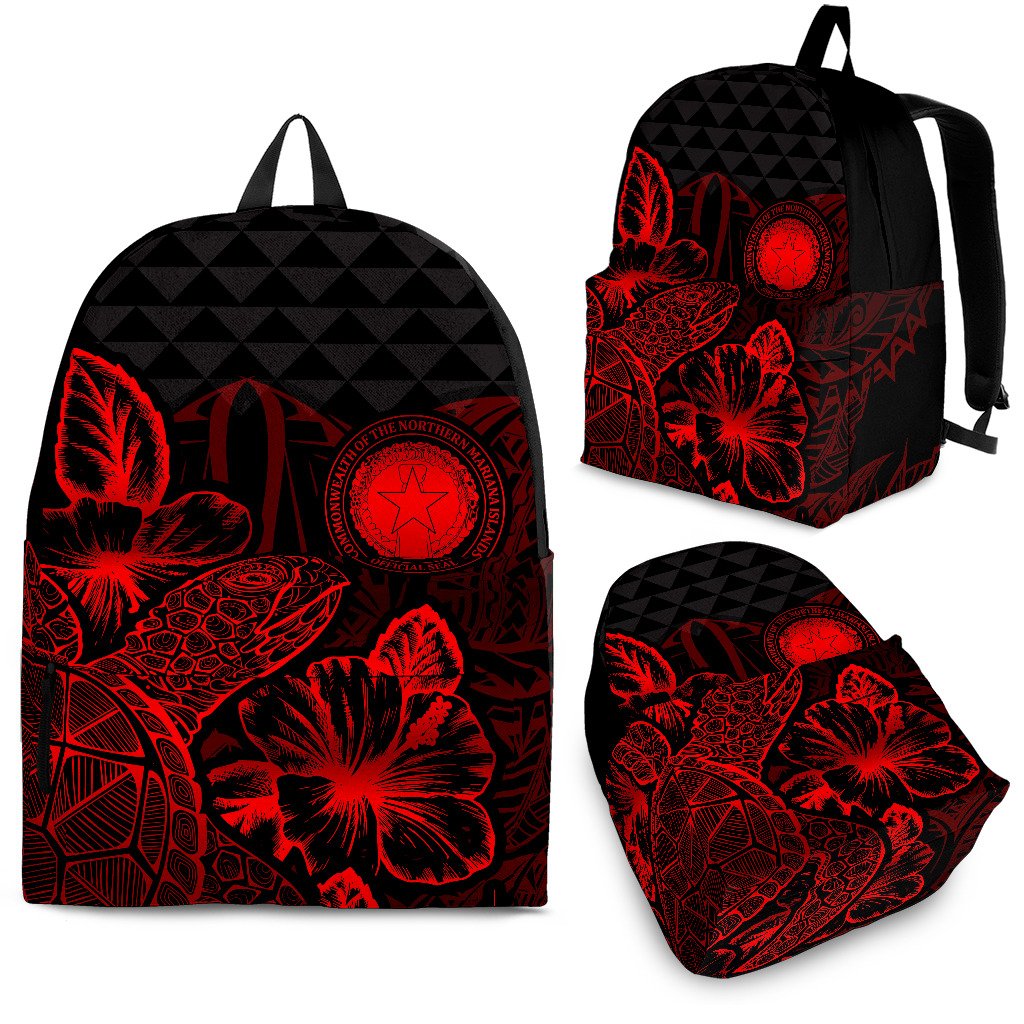 Northern Mariana Islands Polynesian Backpack Turtle Hibiscus Red Red - Polynesian Pride