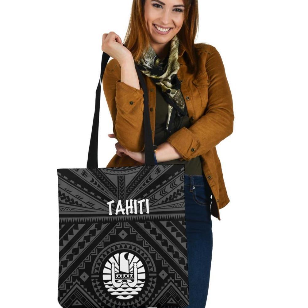Tahiti Tote Bags - Tahiti Seal In Polynesian Tattoo Style (Black) Tote Bag One Size Black - Polynesian Pride