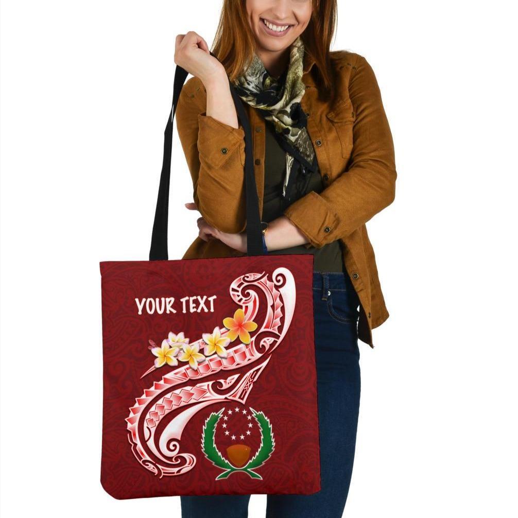 Pohnpei Personalised Tote Bags - Pohnpei Seal Polynesian Patterns Plumeria Tote Bag One Size Red - Polynesian Pride