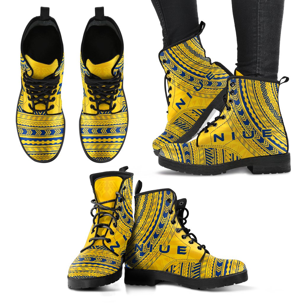 niue Leather Boots - Polynesian Flag Chief Version - Polynesian Pride