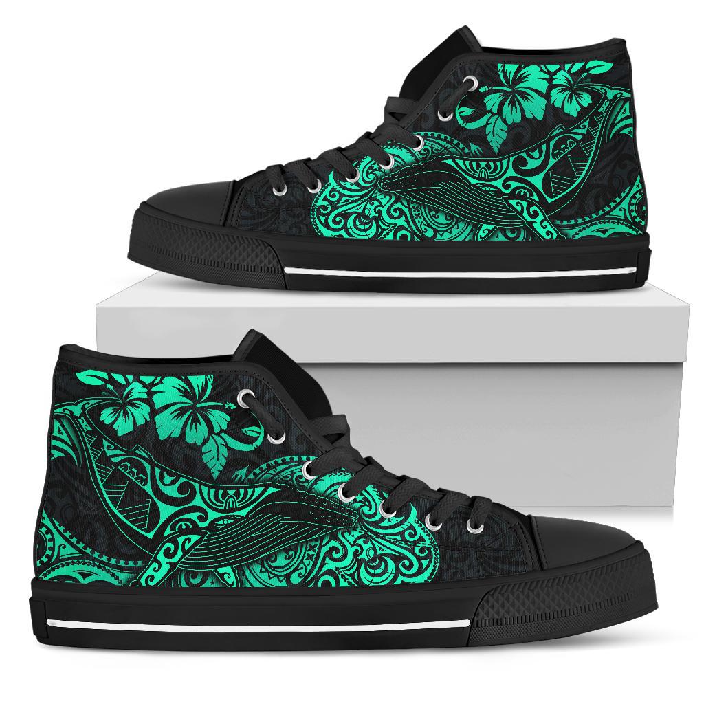 Polynesian Hawaii High Top - Polynesian Turquoise Humpback Whale Unisex Black - Polynesian Pride