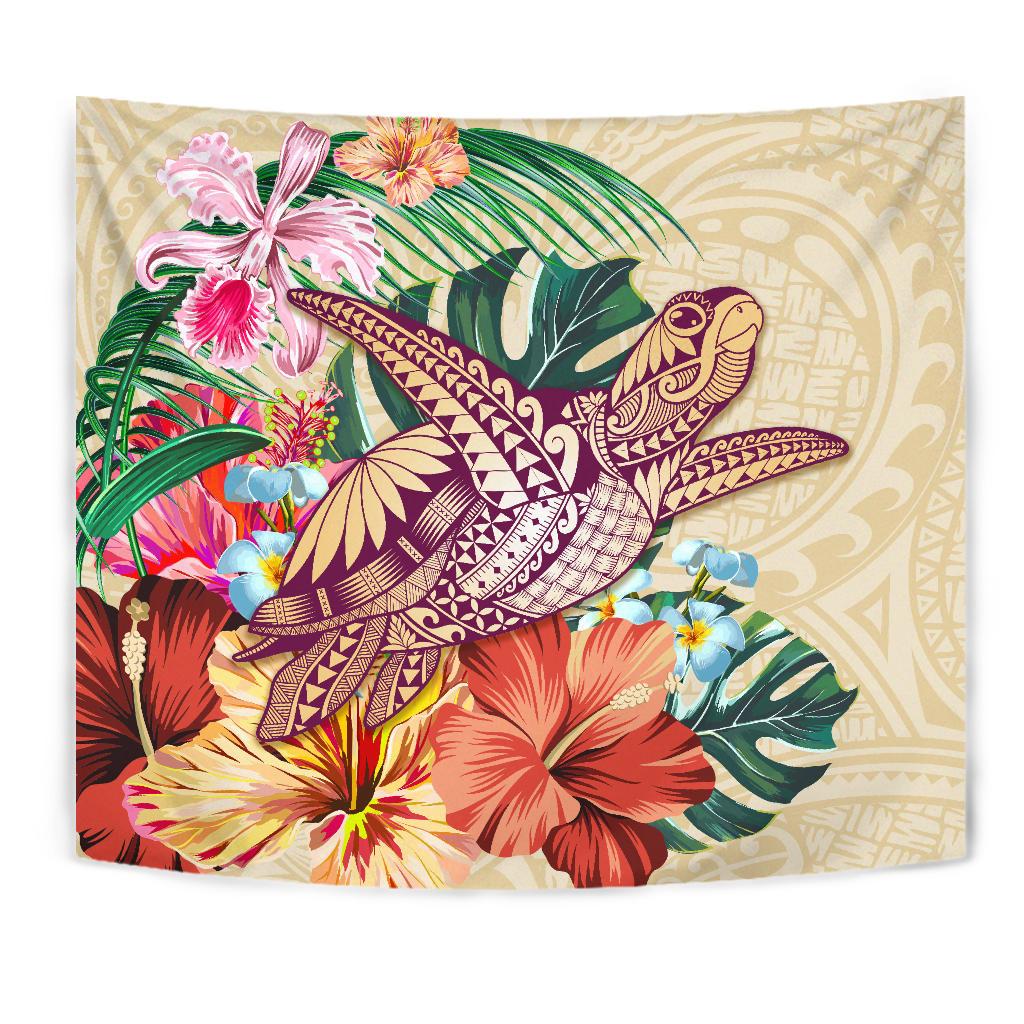 Hawaii Tropical Hibiscus Turtle Beige Tapestry - Polynesian Pride