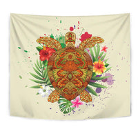 Hawaii Turtle Life Hibiscus Design Tapestry - Polynesian Pride