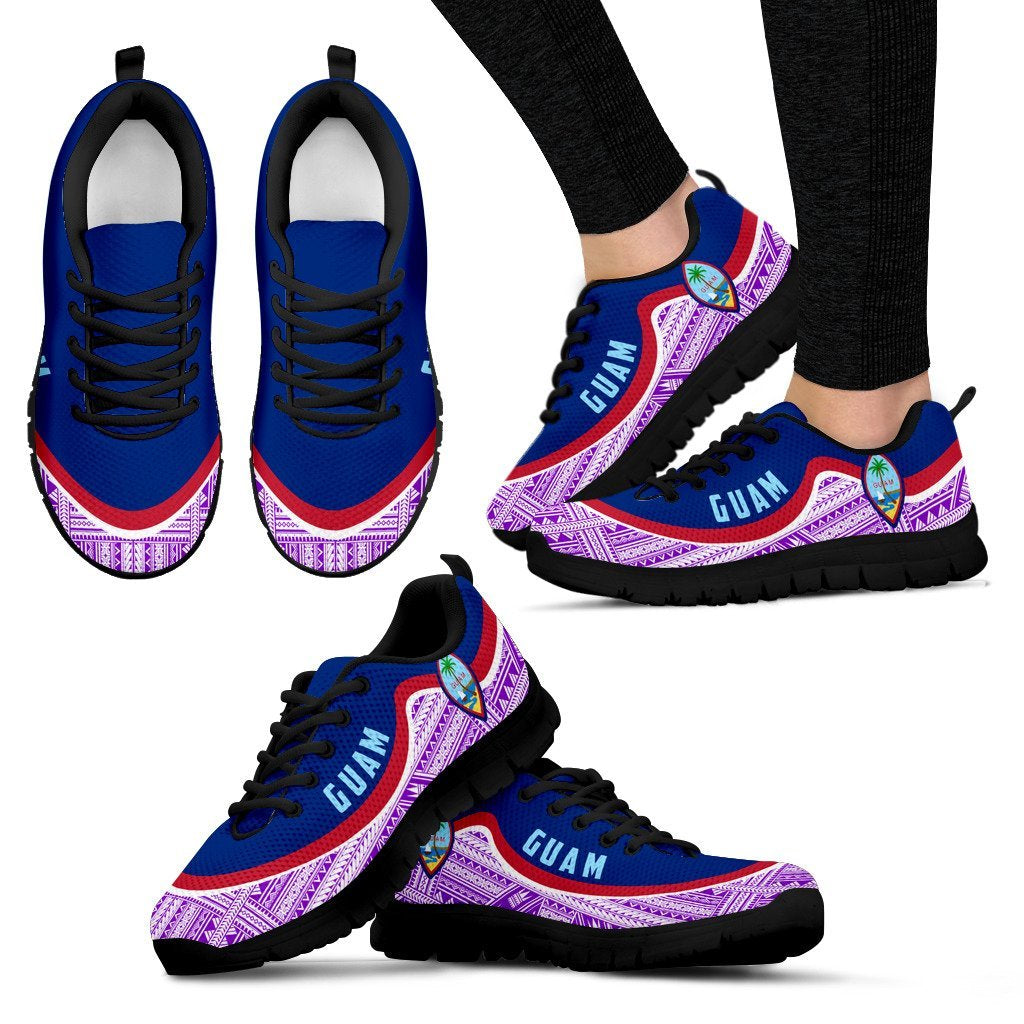 Guam Wave Sneakers - Polynesian Pattern White Purple Color Women's Sneakers - Black - Guam Black - Polynesian Pride
