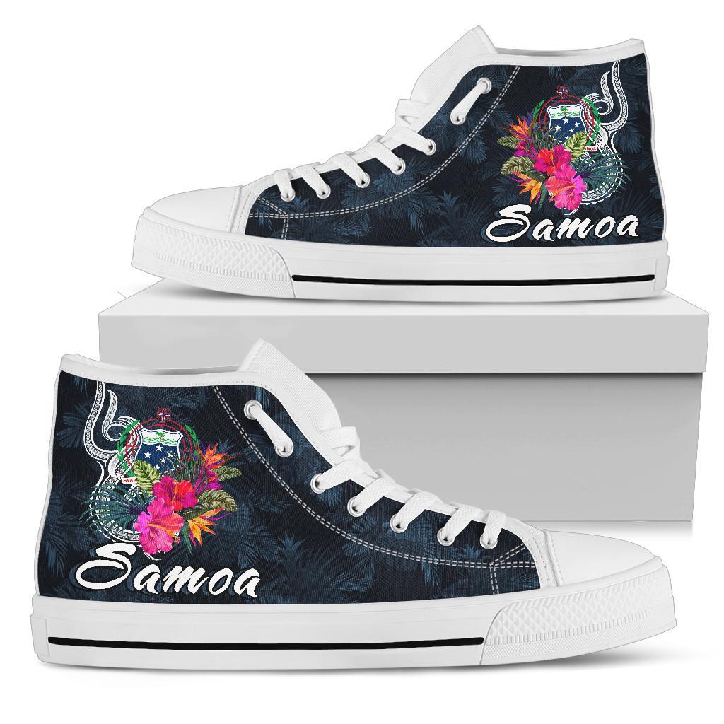 Samoa Polynesian High Top Shoes - Tropical Flowers Unisex White - Polynesian Pride
