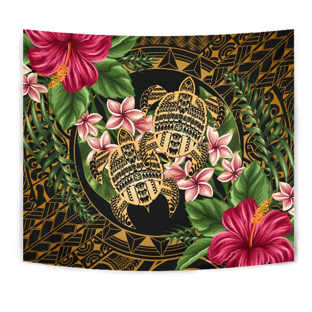 hawaiiTapestry - Turtle Strong Pattern Hibiscus Plumeria Art AH - Polynesian Pride
