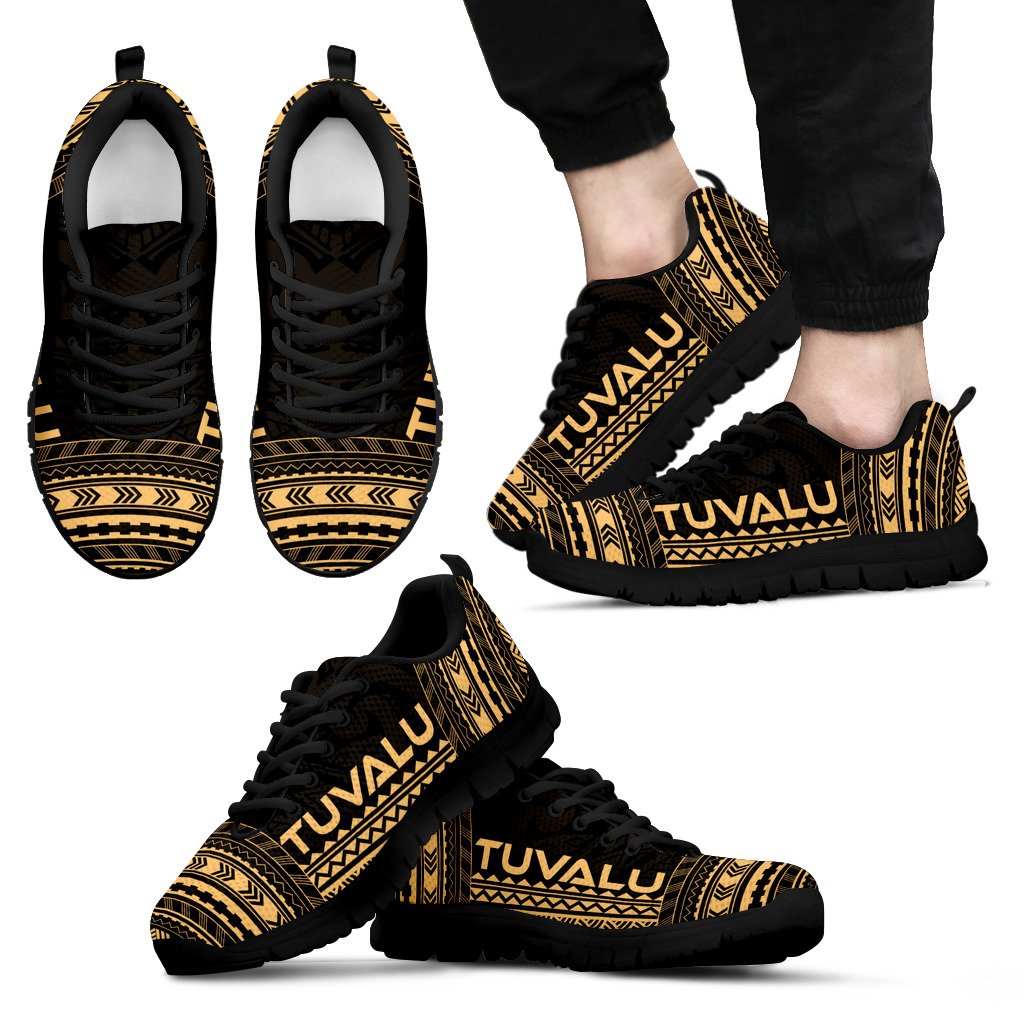 Tuvalu Sneakers - Tuvalu Polynesian Chief Tattoo Gold Version Unisex Black - Polynesian Pride