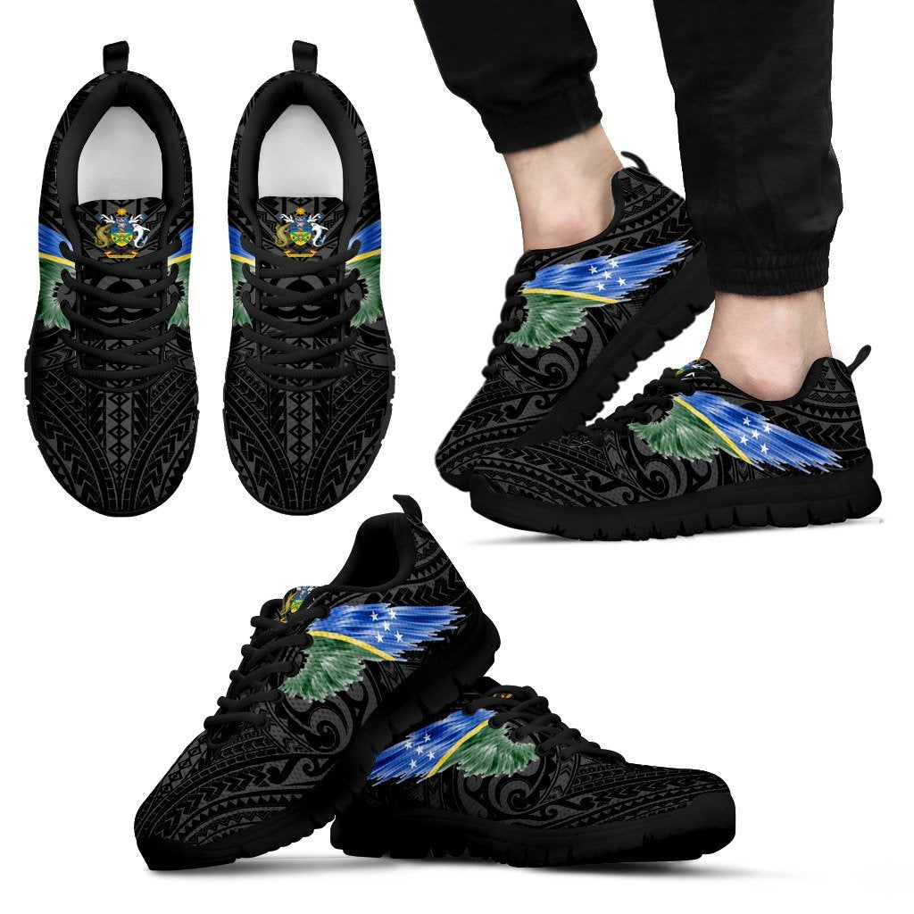 Solomon Islands Sneakers - Solomon Islands Coat Of Arms & Flag Wing - A8 Unisex White - Polynesian Pride