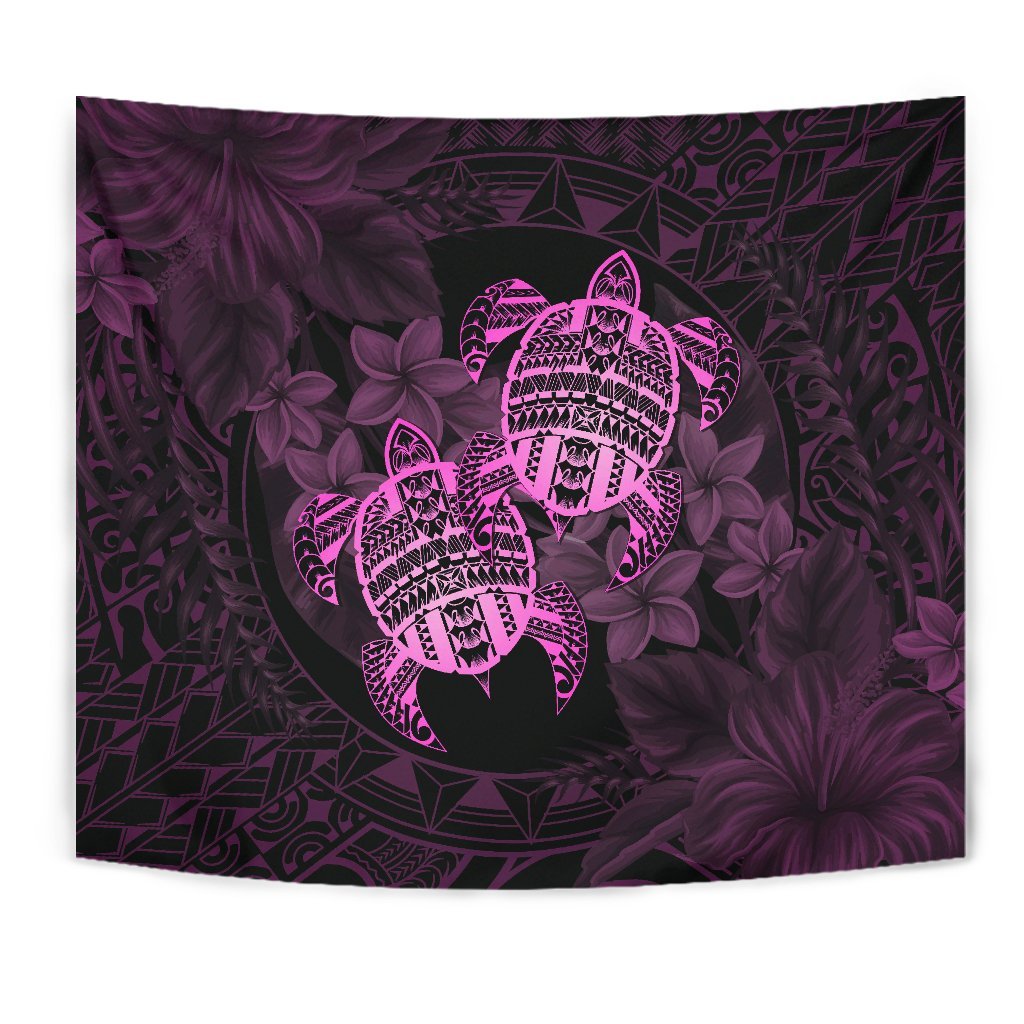 hawaiiTapestry - Turtle Strong Pattern Hibiscus Plumeria Pink AH - Polynesian Pride