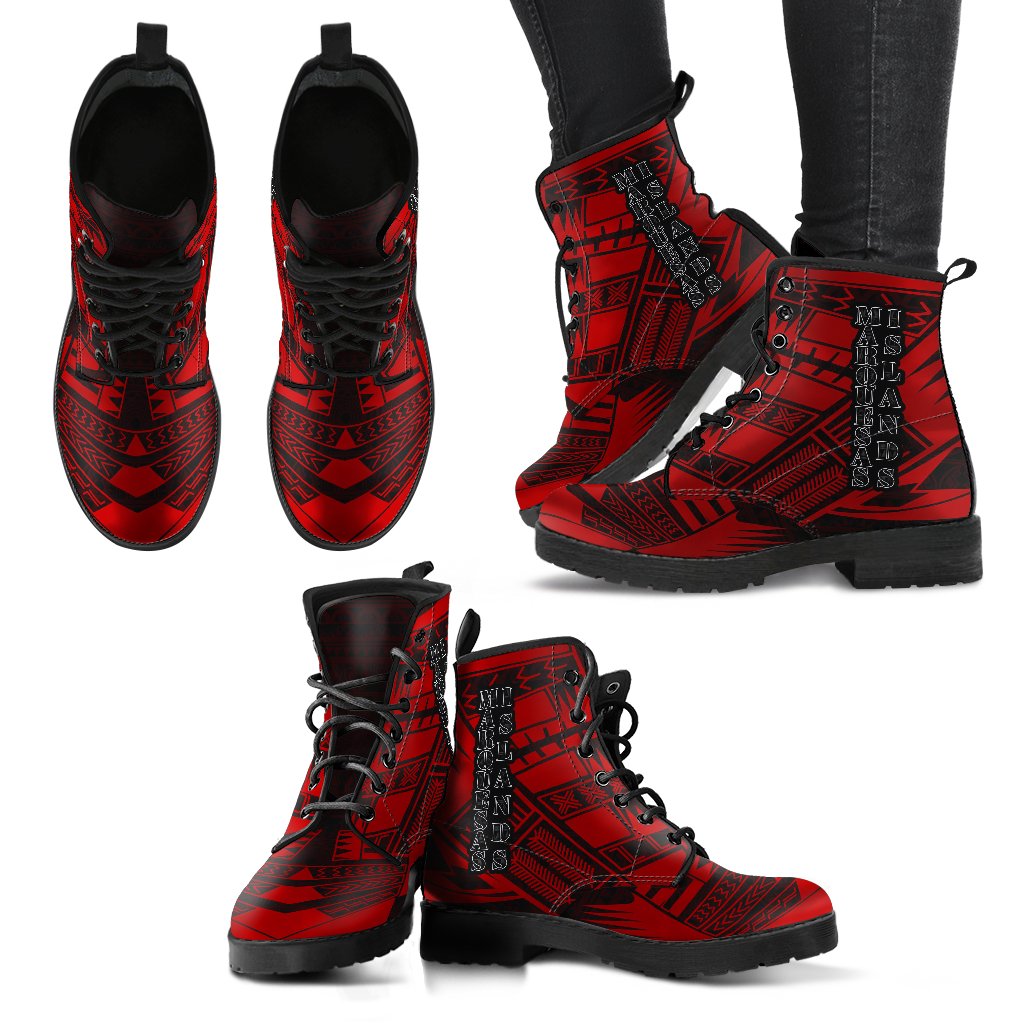 Marquesas Islands Leather Boots - Polynesian Tattoo Red - Polynesian Pride