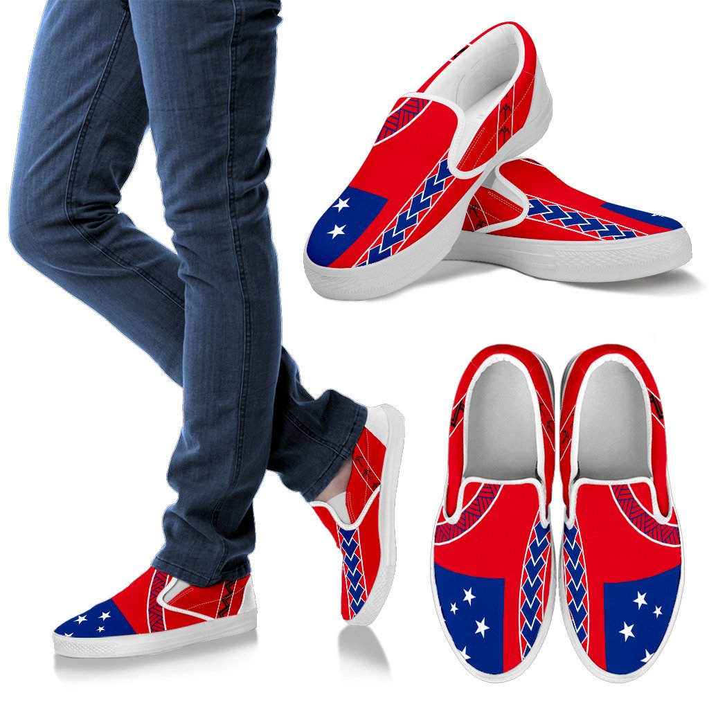 Samoa Flag Slip Ons - Polynesian Style Women White - Polynesian Pride