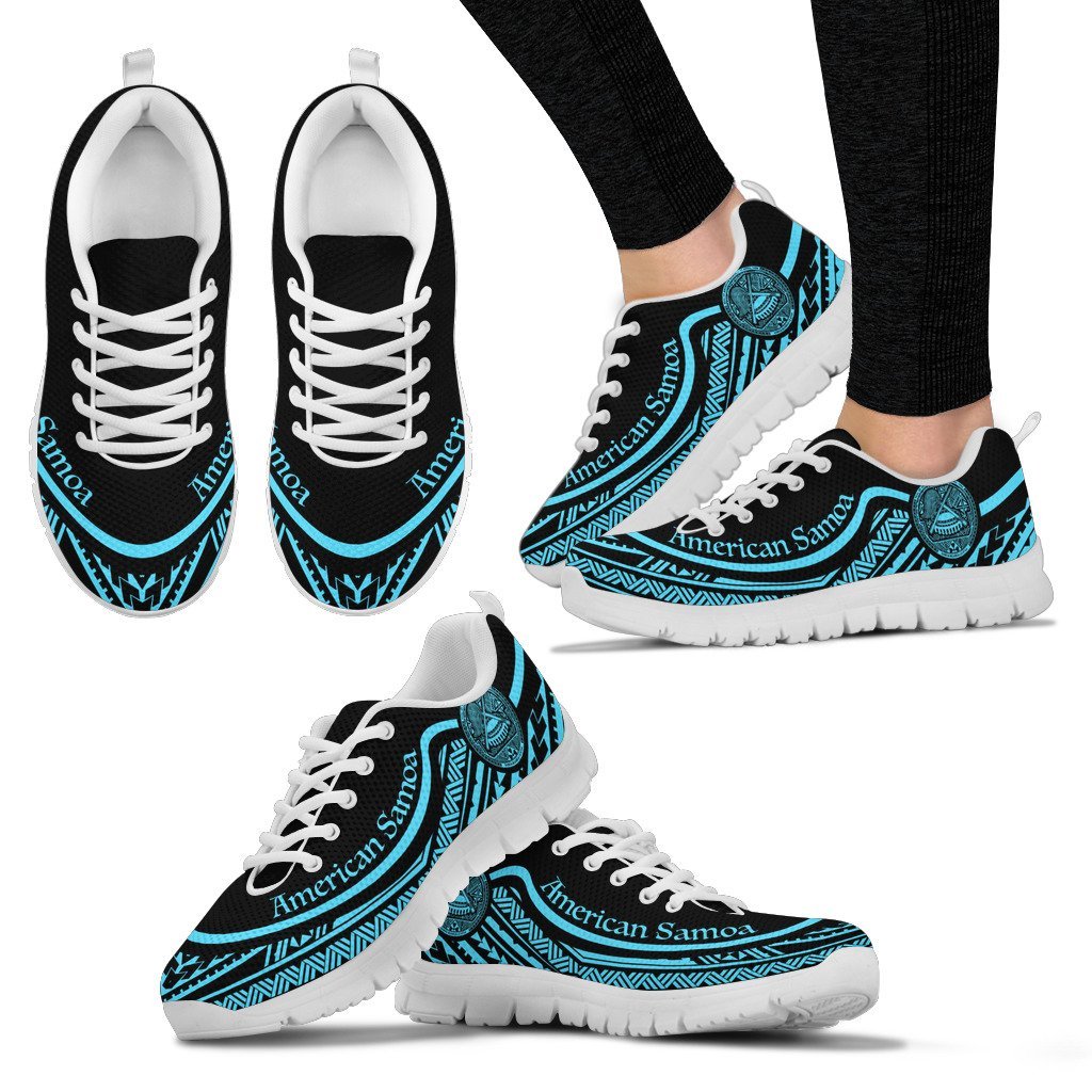 American Samoa Wave Sneakers Blue Color Women's Sneakers - White - American Samoa White - Polynesian Pride