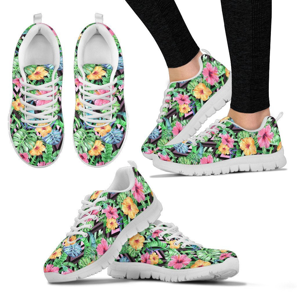 Hawaii Tropical Hibiscus Banana Leafs Sneakers - Polynesian Pride