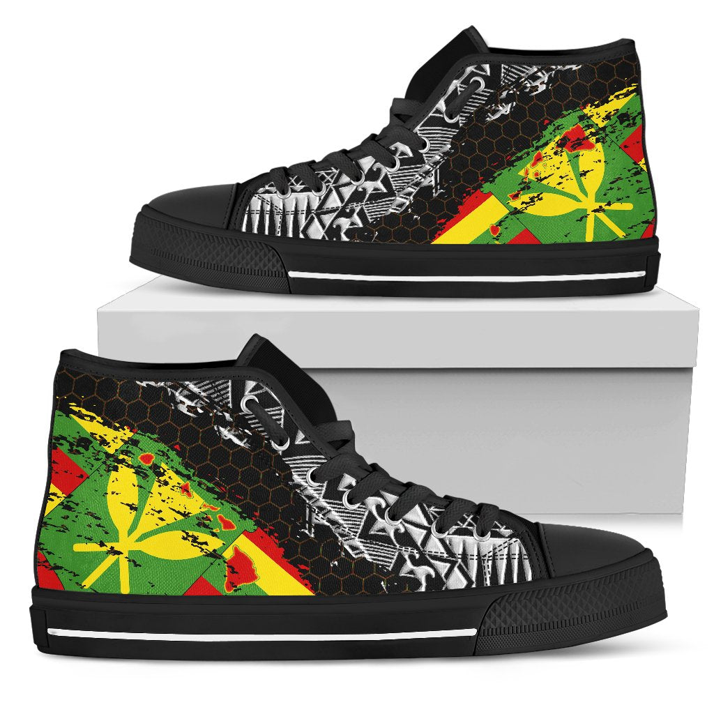 Kanaka Flag High Top Shoe - Dirty Style Women Black - Polynesian Pride
