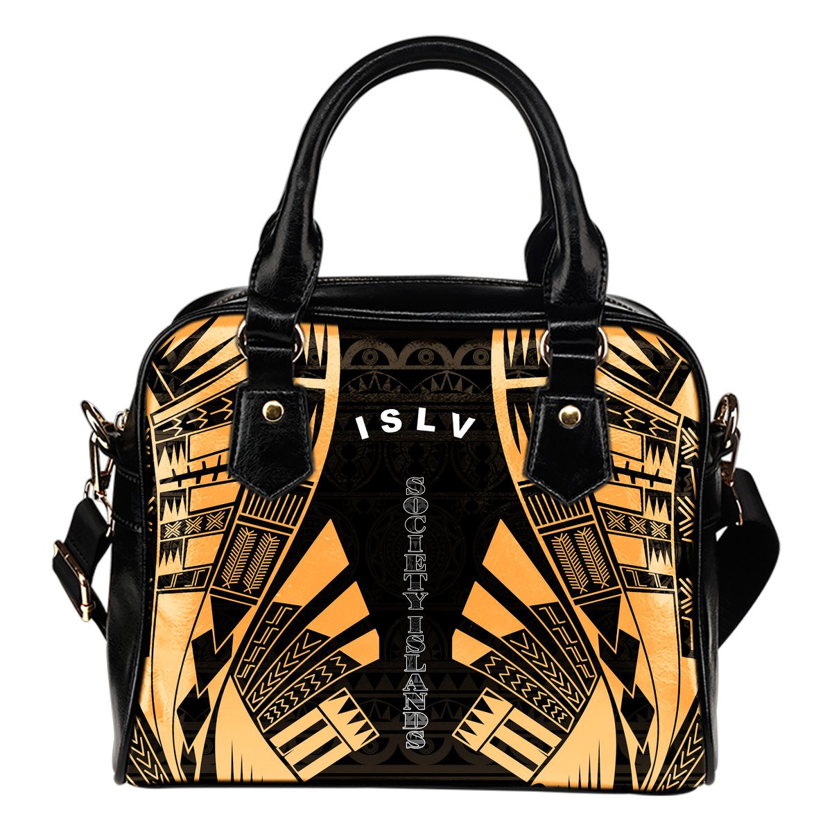 Society Islands Shoulder Handbag - Polynesian Tattoo Gold One Size Gold - Polynesian Pride