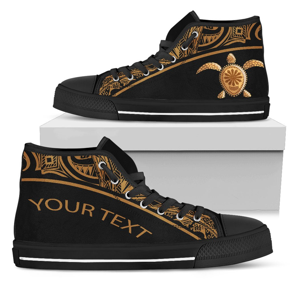 Turtle Custom Personalised High Top Shoes - Polynesian Gold Curve Style Unisex White - Polynesian Pride