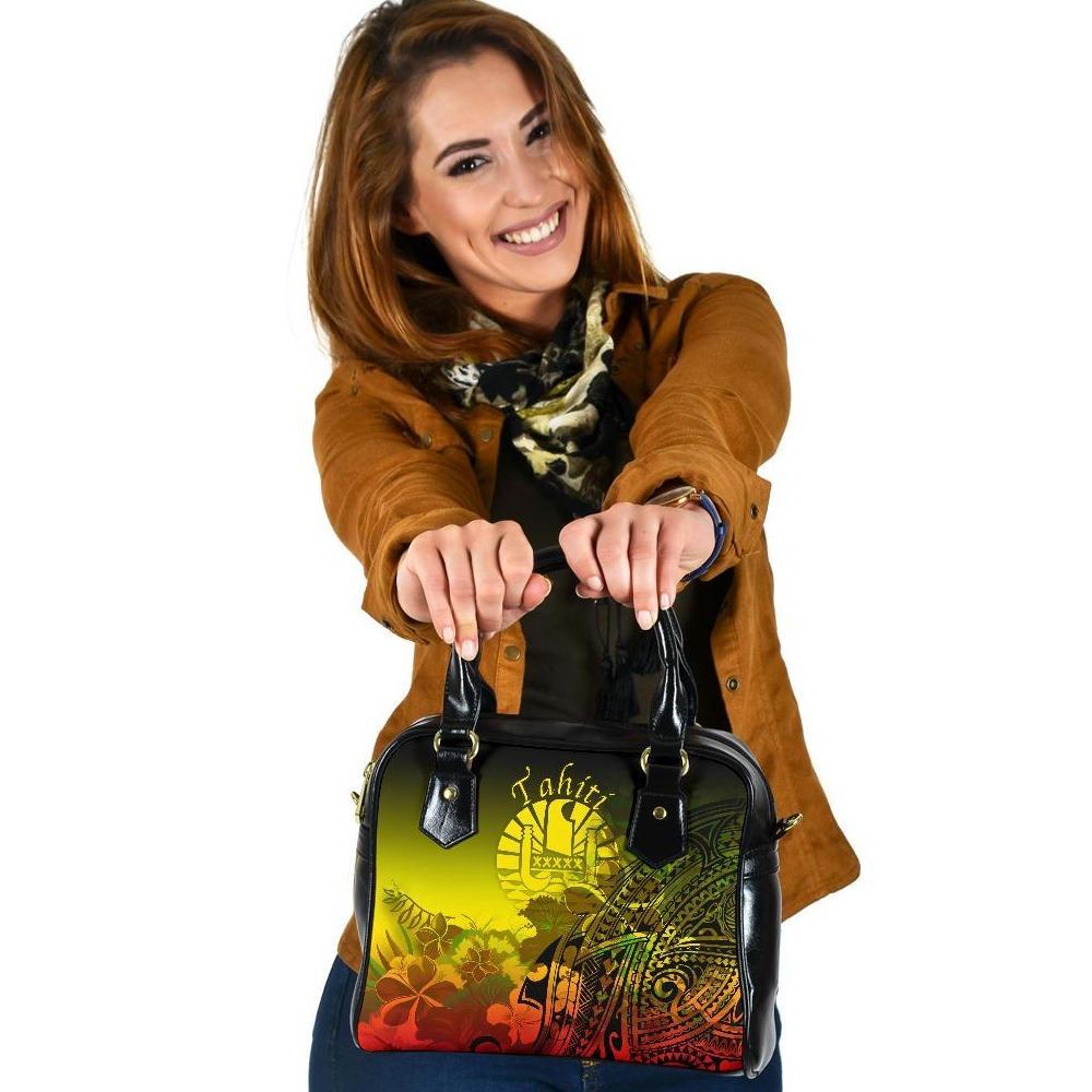 Tahiti Shoulder Handbag - Humpback Whale with Tropical Flowers (Yellow) One Size Yellow - Polynesian Pride