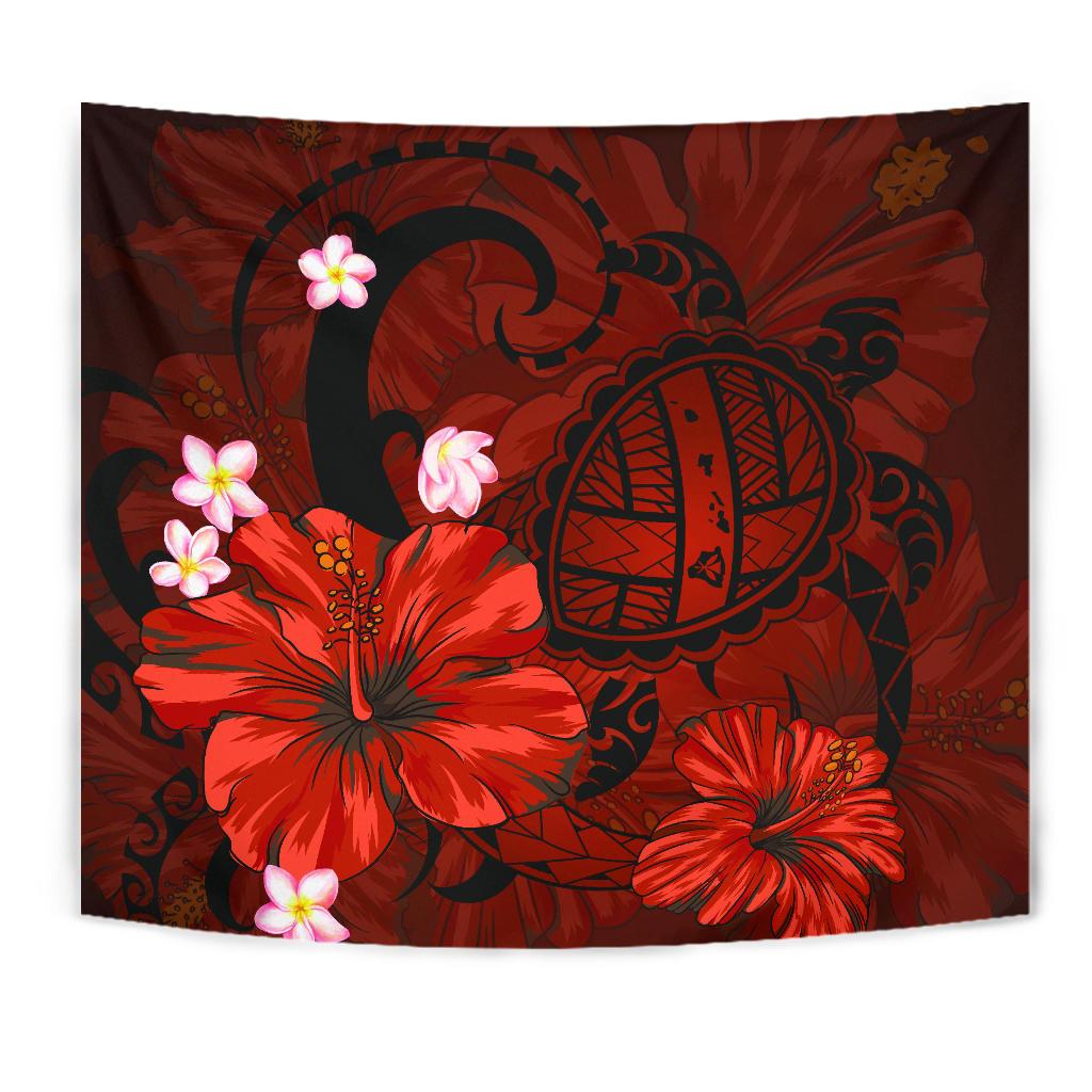 Hawaii Turtle Poly Tribal Red Tapestry - Polynesian Pride