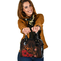 Polynesian Hawaii Kanaka Maoli Shoulder Handbag - Humpback Whale with Hibiscus (Golden) One Size Golden - Polynesian Pride