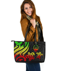 Guam Polynesian Large Leather Tote Bag - Reggae Tentacle Turtle Reggae - Polynesian Pride