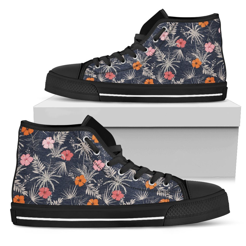 Hawaiian Shoes - Tropical Grey High Top Shoes Womens High Top Black - Polynesian Pride