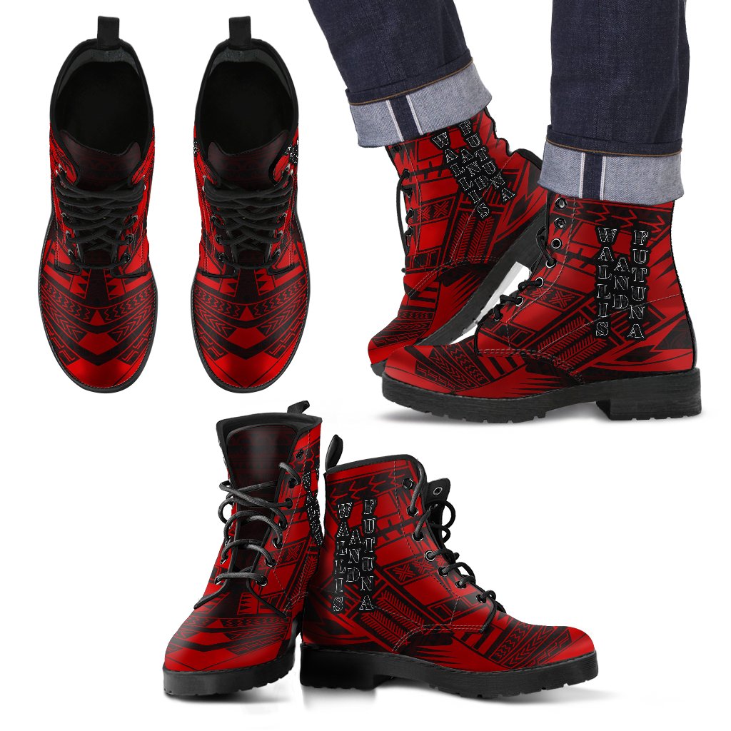 Wallis And Futuna Leather Boots - Polynesian Tattoo Red Red - Polynesian Pride